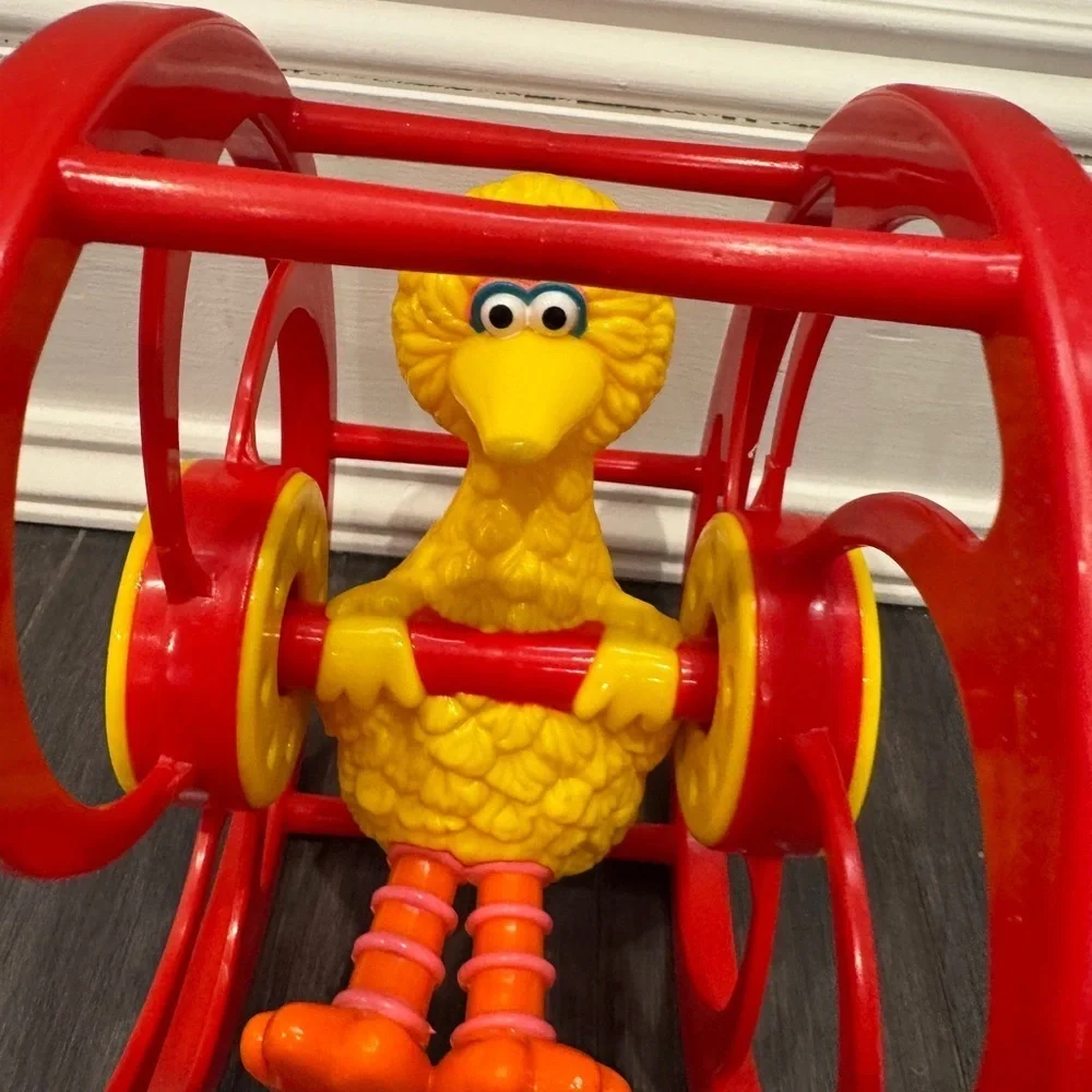 VINTAGE Sesame Street Red and Yellow Big Bird Roller Wheel Kids Toy Baby Toddler